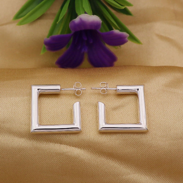 Chic Sterling Silver Square Hoop Earrings | Modern Geometric Design - LA Miraya
