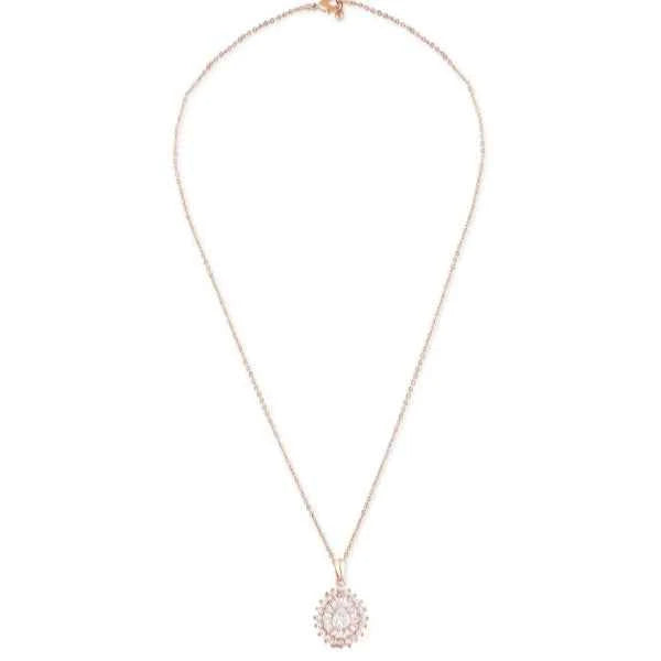 Dazzling Sunburst Diamond Halo Necklace in Rose Gold Finish
