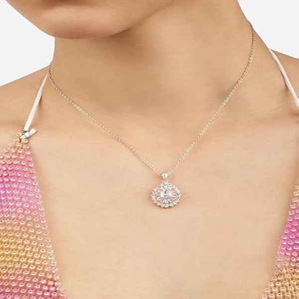 Dazzling Sunburst Diamond Halo Necklace in Rose Gold Finish