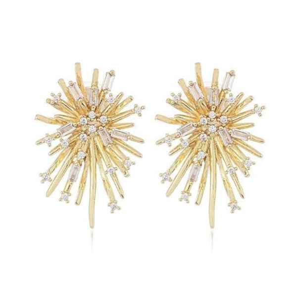 Sunburst Stud Earrings - Gold Starburst Jewelry & Art Deco Crystals
