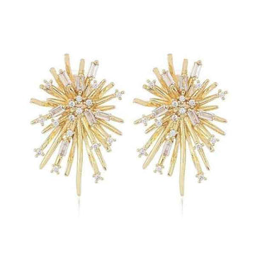 Sunburst Stud Earrings - Gold Starburst Jewelry & Art Deco Crystals
