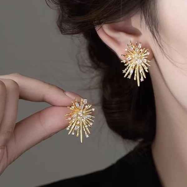 Sunburst Stud Earrings - Gold Starburst Jewelry & Art Deco Crystals