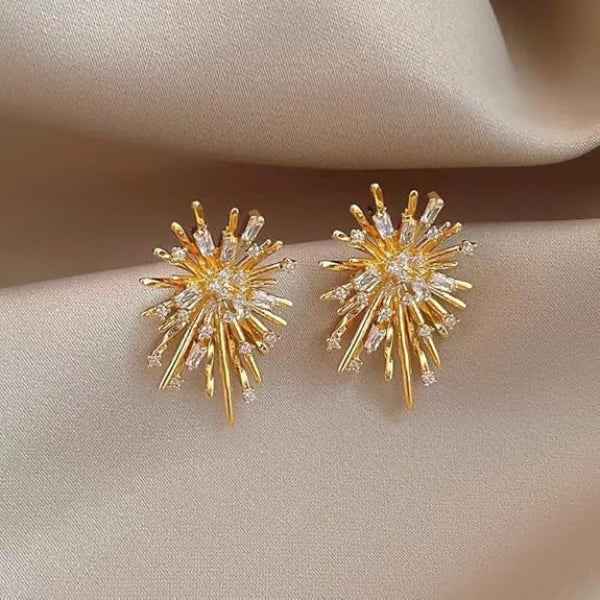 Sunburst Stud Earrings - Gold Starburst Jewelry & Art Deco Crystals