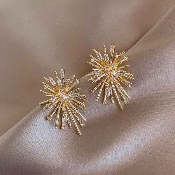 Sunburst Stud Earrings - Gold Starburst Jewelry & Art Deco Crystals