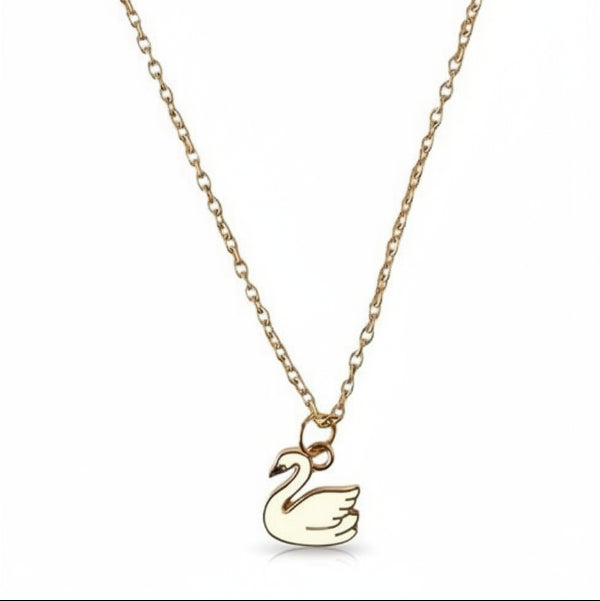 Dainty Gold Swan Pendant Necklace | White Enamel Animal Jewelry - LA Miraya