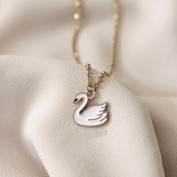 Dainty Gold Swan Pendant Necklace | White Enamel Animal Jewelry - LA Miraya