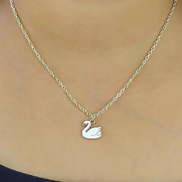 Dainty Gold Swan Pendant Necklace | White Enamel Animal Jewelry - LA Miraya
