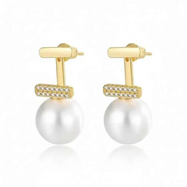 Elegant T-Bar Pearl Earrings | CZ Studs Modern Drop Jewelry