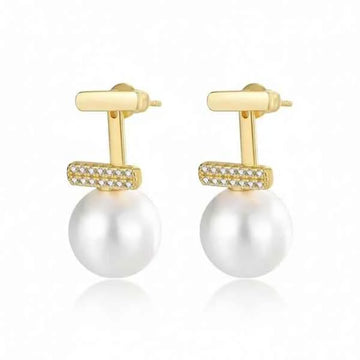 Elegant T-Bar Pearl Earrings | CZ Studs Modern Drop Jewelry