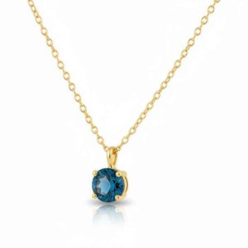 Teal Sapphire Necklace - Solid Gold Solitaire Pendant Jewelry