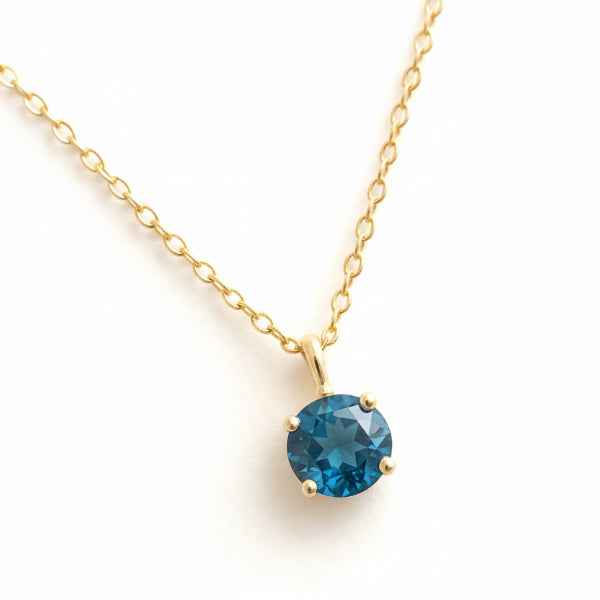 Teal Sapphire Necklace - Solid Gold Solitaire Pendant Jewelry