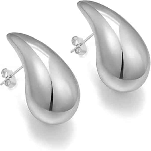 Sterling Silver Teardrop Stud Earrings | Puffy Chunky Minimalist Jewelry