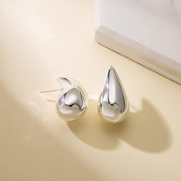 Sterling Silver Teardrop Stud Earrings | Puffy Chunky Minimalist Jewelry - LA Miraya