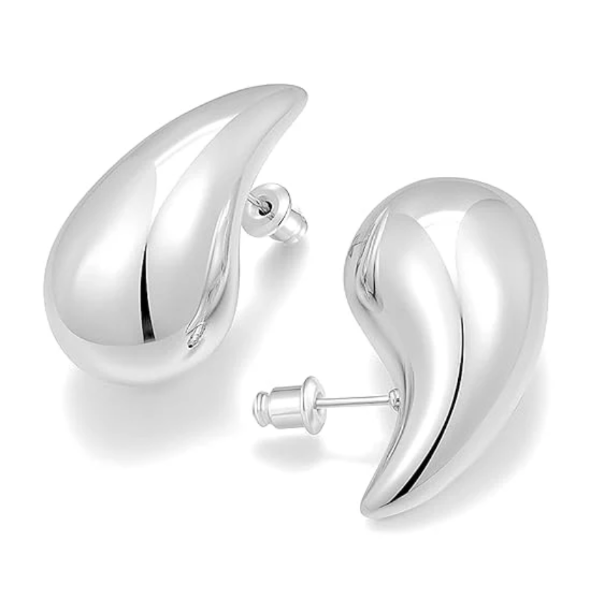 Sterling Silver Teardrop Stud Earrings | Puffy Chunky Minimalist Jewelry - LA Miraya