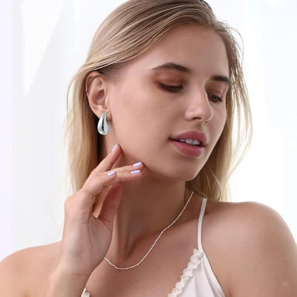 Sterling Silver Teardrop Stud Earrings | Puffy Chunky Minimalist Jewelry - LA Miraya