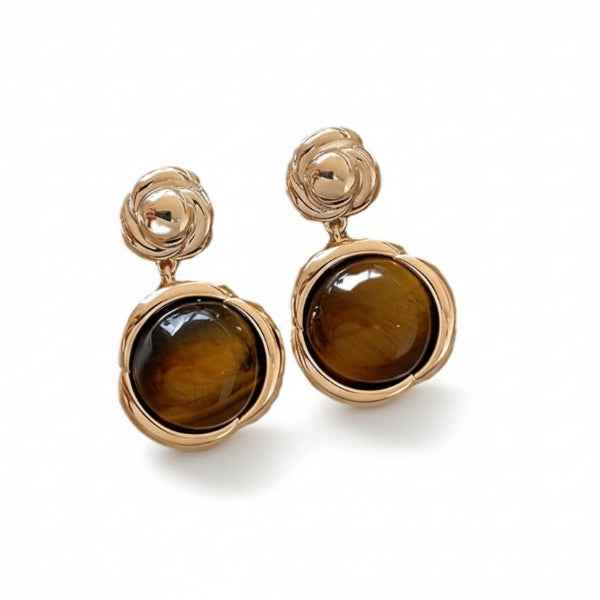 Tigers Eye Earrings - Rose Gold Drops & Natural Stone Jewelry Gift