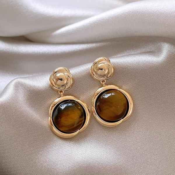 Tigers Eye Earrings - Rose Gold Drops & Natural Stone Jewelry Gift
