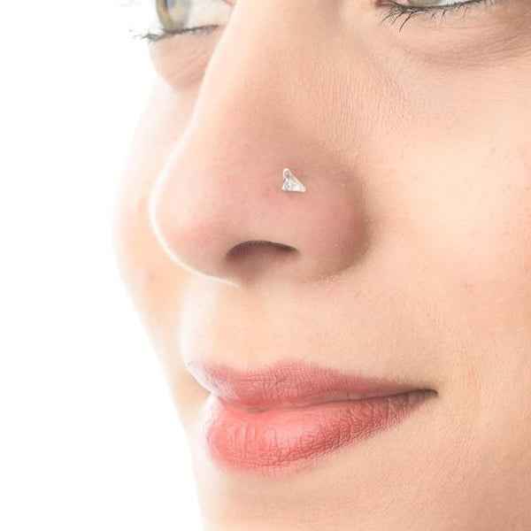 Triangle CZ Nose Pin | Sparkling Silver Stud Nose Pin for Women