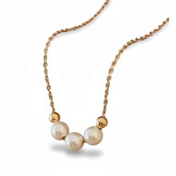 Triple Luminous Pearl Necklace | Chic Floating Gold Bead Jewelry