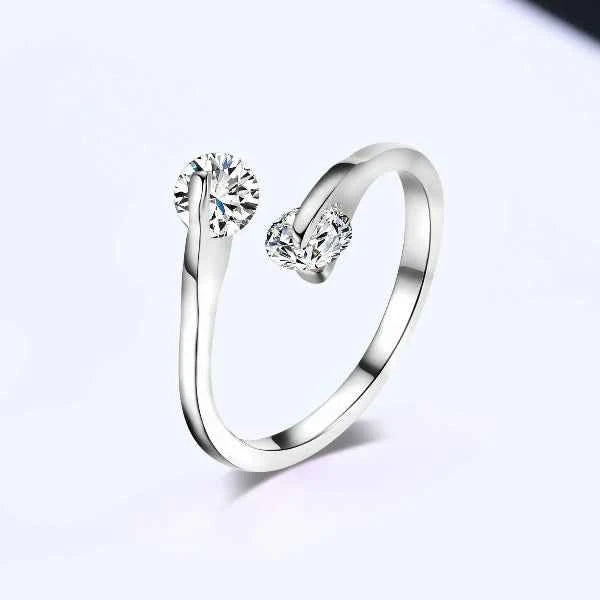 Stunning Two Stone Bypass Ring - Crystal Promise Ring for Her