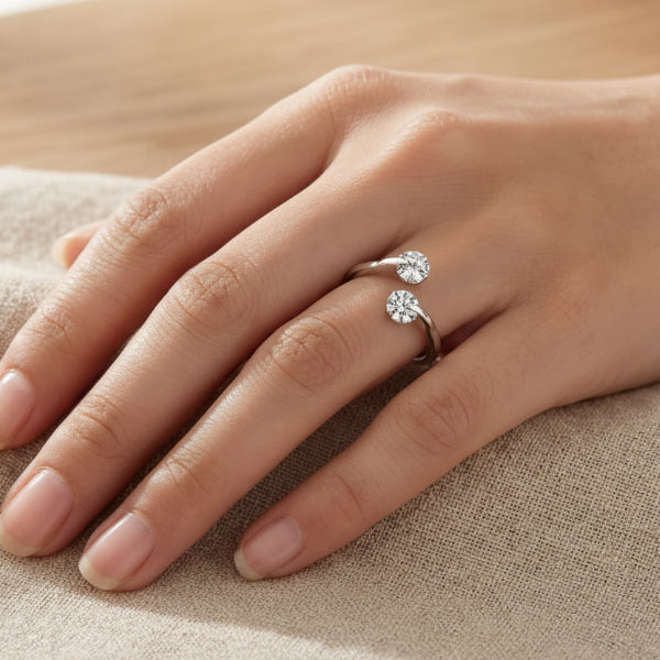 Stunning Two Stone Bypass Ring - Crystal Promise Ring for Her