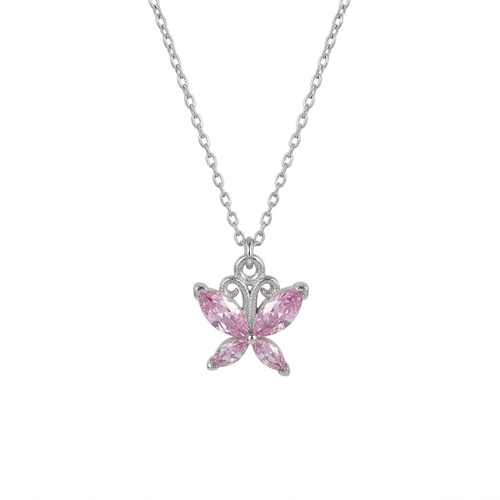 Pack of 2 Pink Heart Saturn Necklace & Pink Butterfly Pendant Necklace | Celestial Love Jewelry with Marquise Gemstone Charm