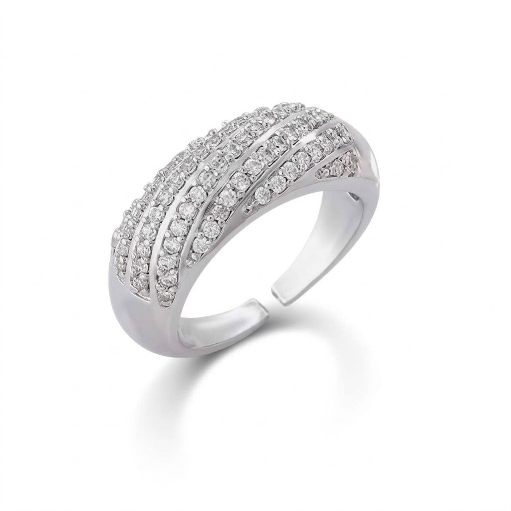 Pack of 2 Silver Plated Eternity Ring & Adjustable Solitaire Ring | Sparkling Full Band Promise Ring with Classic CZ Solitaire