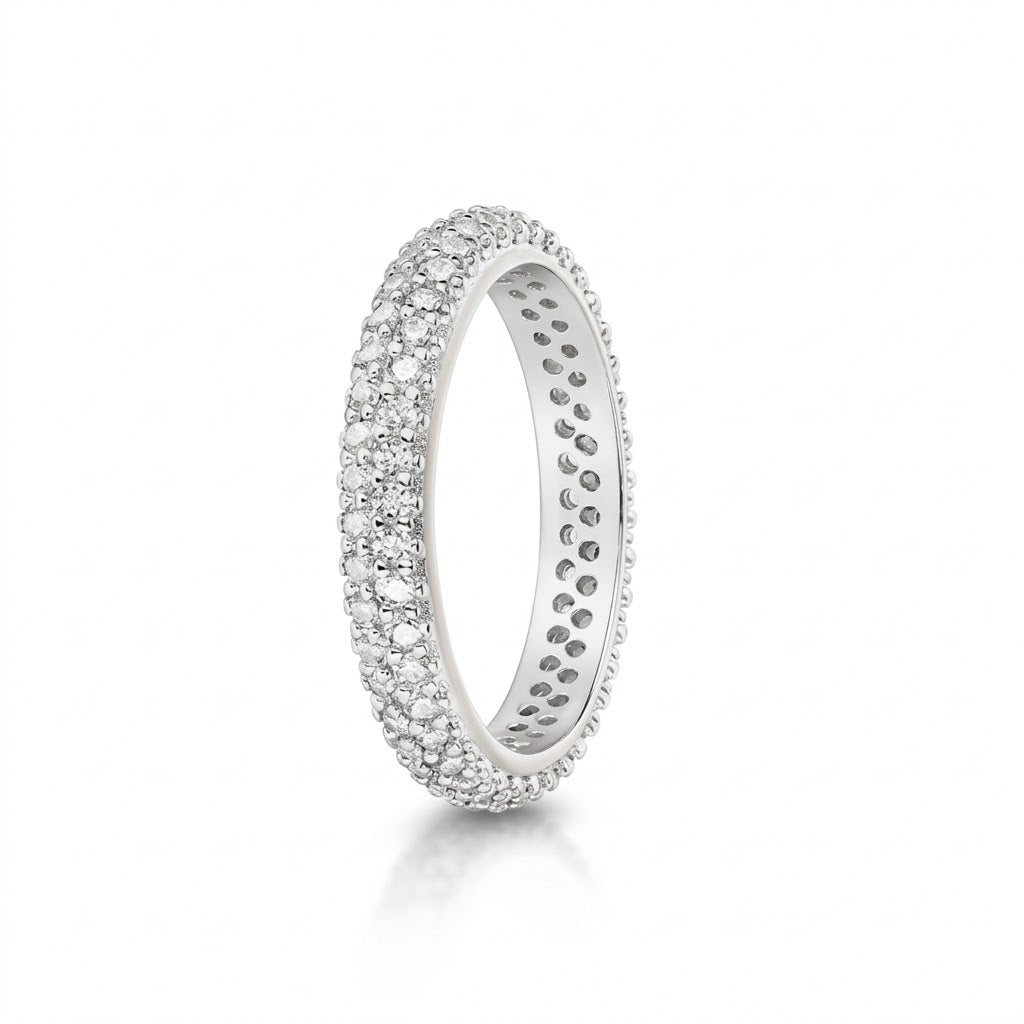 Pack of 2 Silver Plated Eternity Ring & Adjustable Solitaire Ring | Sparkling Full Band Promise Ring with Classic CZ Solitaire
