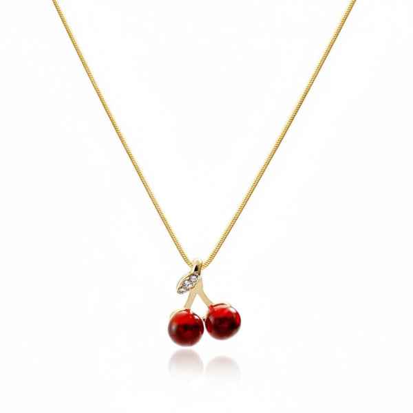 Chic Vibrant Cherry Pendant Necklace | Whimsical Gold Fruit Jewelry