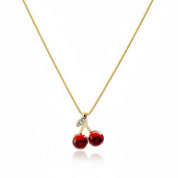 Chic Vibrant Cherry Pendant Necklace | Whimsical Gold Fruit Jewelry