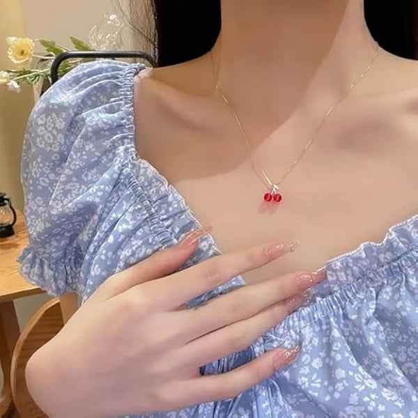 Chic Vibrant Cherry Pendant Necklace | Whimsical Gold Fruit Jewelry