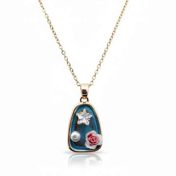 Vibrant Teal Rose Necklace | Dreamy Artisan Star & Pearl Jewelry