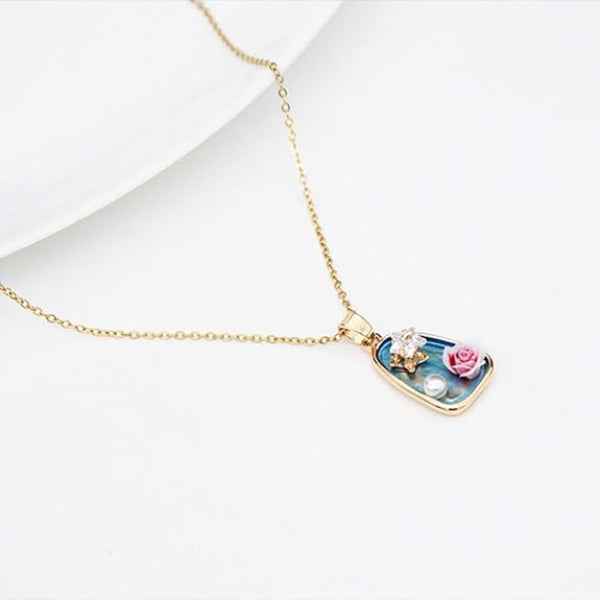 Vibrant Teal Rose Necklace | Dreamy Artisan Star & Pearl Jewelry