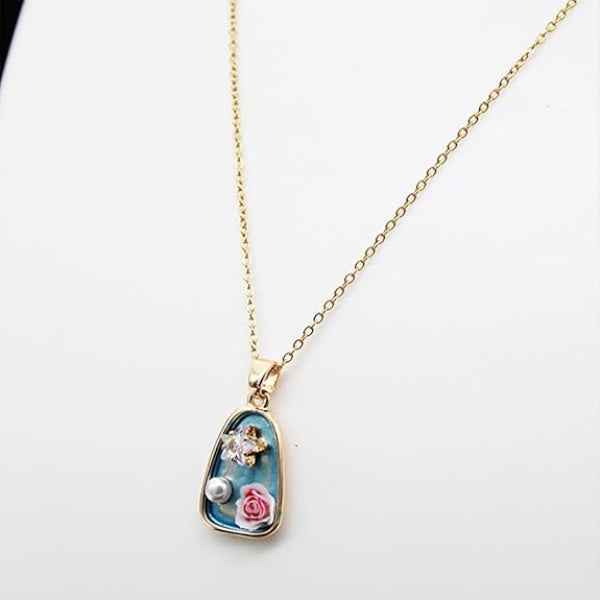 Vibrant Teal Rose Necklace | Dreamy Artisan Star & Pearl Jewelry