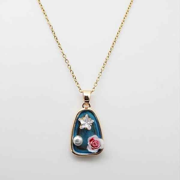 Vibrant Teal Rose Necklace | Dreamy Artisan Star & Pearl Jewelry