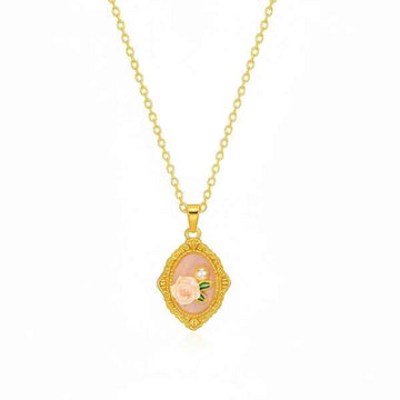 Vintage Rose Cameo Necklace | Intricate Gold Floral Medallion