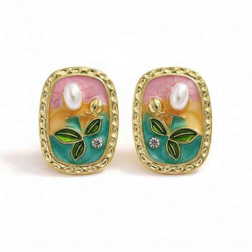 Vintage Floral Earrings - Enamel Stud Jewelry & Handmade Flower Studs