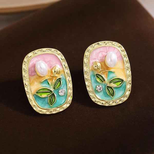 Vintage Floral Earrings - Enamel Stud Jewelry & Handmade Flower Studs
