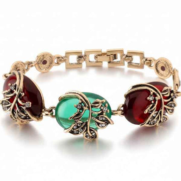 Vintage Gemstone Bracelet - Antique Gold Bangle & Floral Jewelry