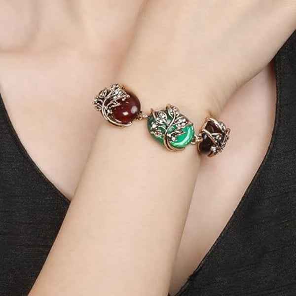 Vintage Gemstone Bracelet - Antique Gold Bangle & Floral Jewelry