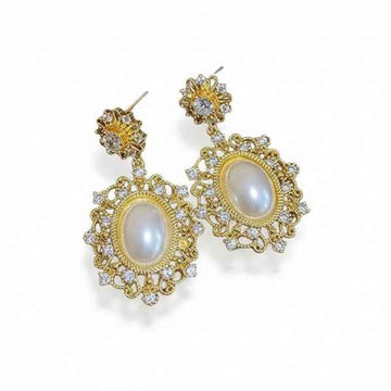 Vintage Pearl Earrings: Gold Filigree Drop Earrings for Women