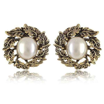 Elegant Vintage Pearl Stud Earrings for Women | Antique Gold Jewelry