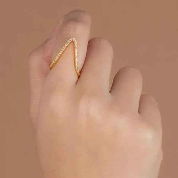 Stunning V Shape Ring - Gold Plated Adjustable Finger Ring for Women