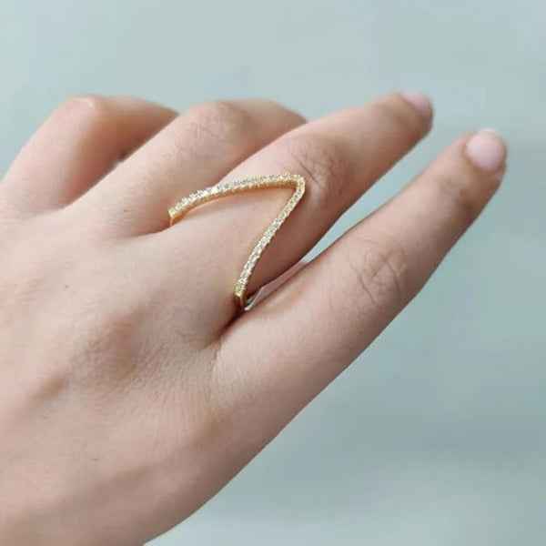 Stunning V Shape Ring - Gold Plated Adjustable Finger Ring for Women