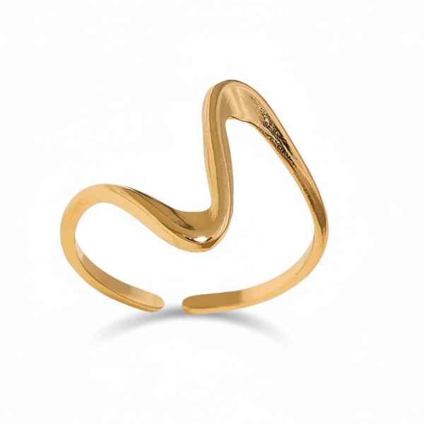Bold Wavy Gold Ring - Radiant Sculptural Statement Finger Ring