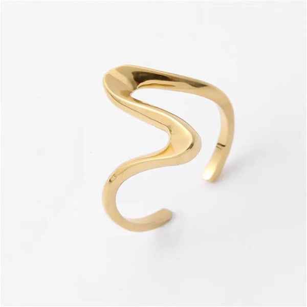 Bold Wavy Gold Ring - Radiant Sculptural Statement Finger Ring
