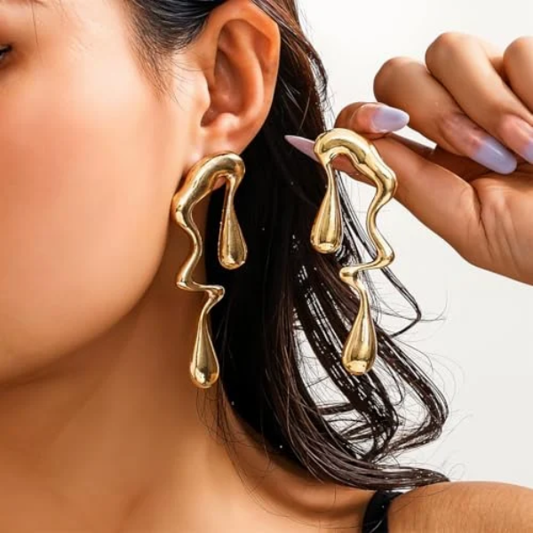 Trending Wavy Gold Dangle Earrings | Modern Statement Teardrop Jewelry