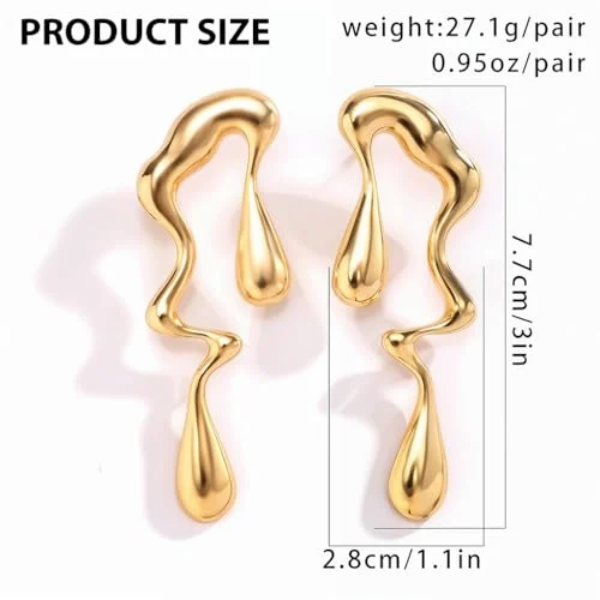 Trending Wavy Gold Plated Dangle Earrings | Modern Statement Teardrop Jewelry