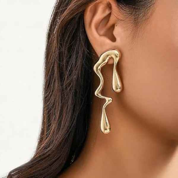 Trending Wavy Gold Dangle Earrings | Modern Statement Teardrop Jewelry