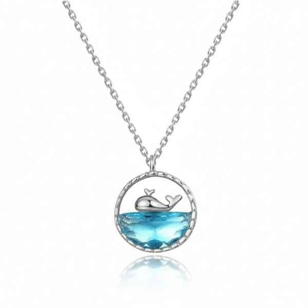 Whale Ocean Sterling Silver Blue Crystal Pendant Necklace